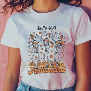 Funny Halloween Graphic Tee Spooky Weird Skeleton Fall T-Shirt